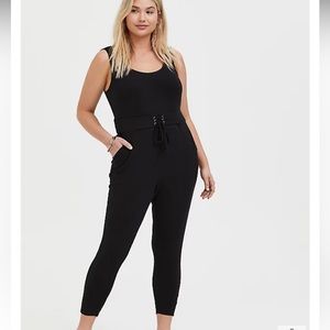 Torrid Black Rib Knit Lace Up Waist Jumpsuit